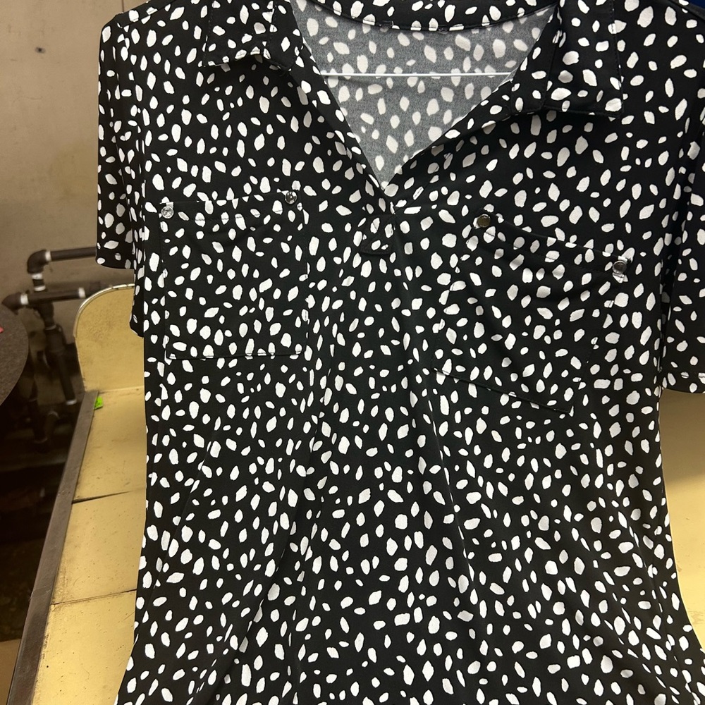 AKA New York Black and White Patterned Button Down Shirt